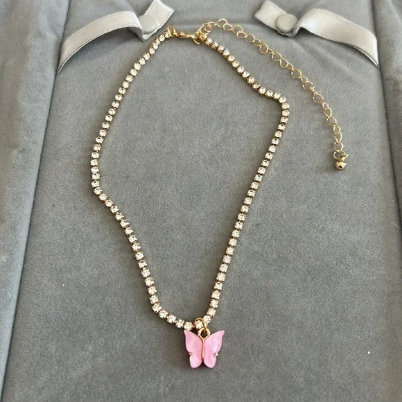 New bohemian simple pink butterfly charm with cz necklace - Picture 3 of 3